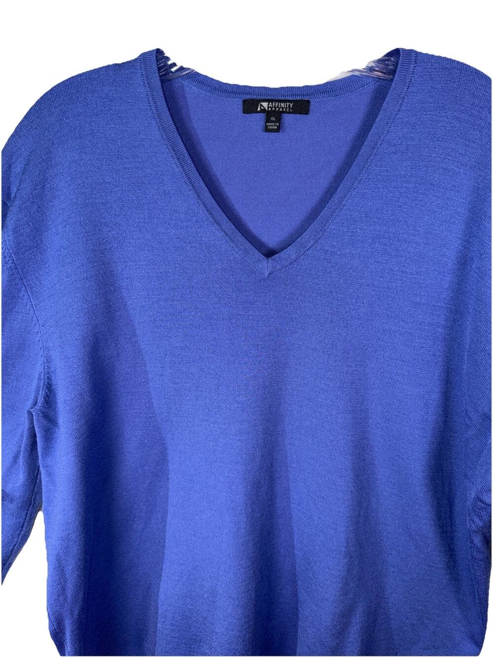 Wool Blend Infinity Apparel Women's XL V-Neck Pullover Sweater Top Blue Preppy
